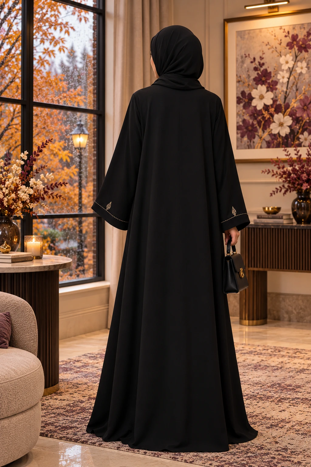 Sampling Flower Black & White White-Flower Handwork Open Abaya Wholesale